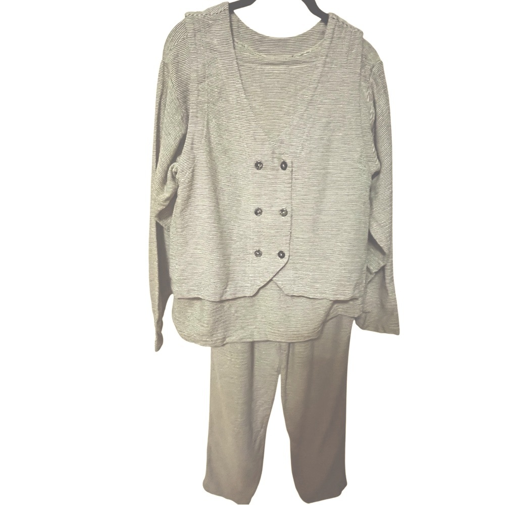 VINTAGE MISHI PANT SET COTTON BLEND 3 PIECEMATCHING BEIGE VEST TOP PANTS SM M